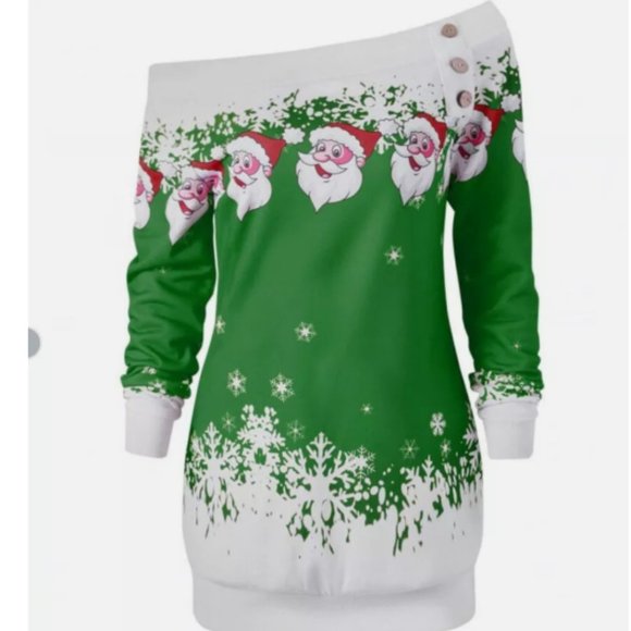 Christmas Women Jumper Sweater Off Shoulder Long Sleeve Pullover Top Sweatshirt - Picture 1 of 9